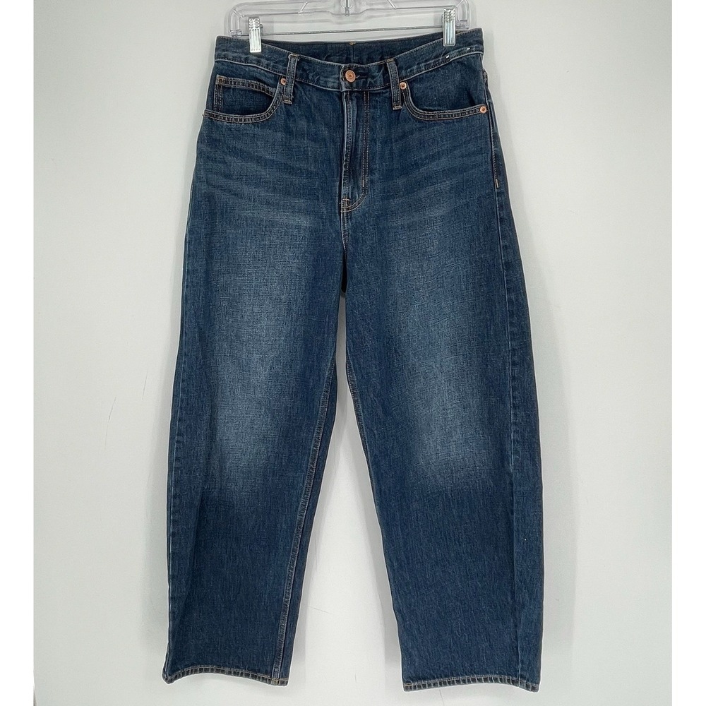 Gap Women's Blue Cotton High Waist Barrel Curved Leg Denim Mom Jeans Size 31x12